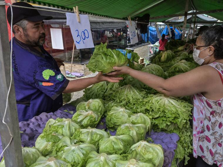 Una mujer compra en una feria en la ciudad de Sao Paulo