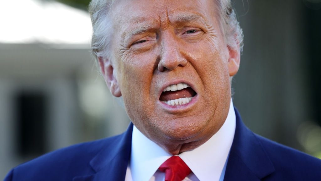 WASHINGTON, DC - SEPTEMBER 21: U.S. President Donald Trump talks to reporters as he departs the White House September 21, 2020 in Washington, DC. Trump is traveling to Ohio for a campaign event. (Photo by Chip Somodevilla/Getty Images)