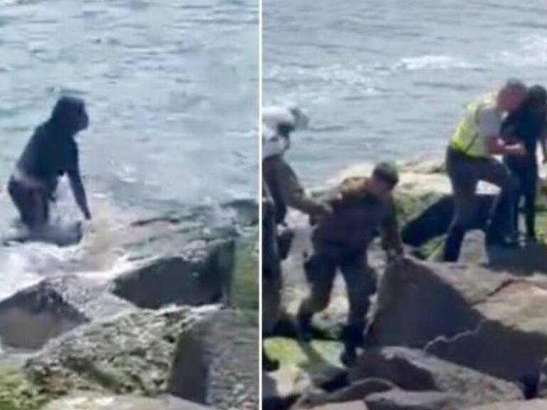 Mujer intenta evitar ser detenida arrojándose al mar y tiene que ser rescatada por Carabineros