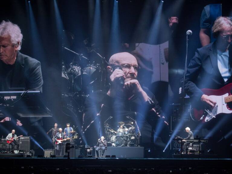 PARIS, FRANCE - MARCH 17: Phil Collins,Tony Banks, Mike Rutherford,Daryl Stuermer, and Nicholas Collins from Genesis perform at U Arena on March 17, 2022 in Nanterre, France. (Photo by David Wolff-Patrick/Redferns)