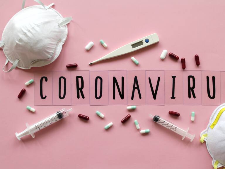 Coronavirus, face mask, pills, thermometer and syringes