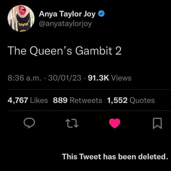 Tweet borrador de Anya Taylor Joy.