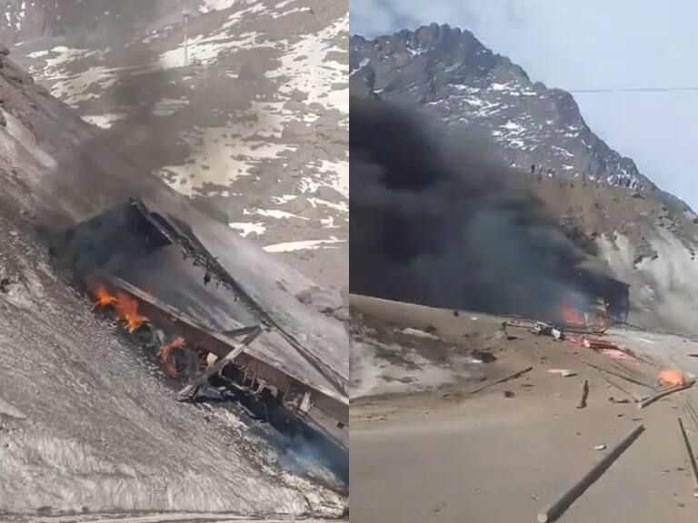 El conductor saltó justo a tiempo: camión cae al vacío en ruta que une a Chile con Argentina