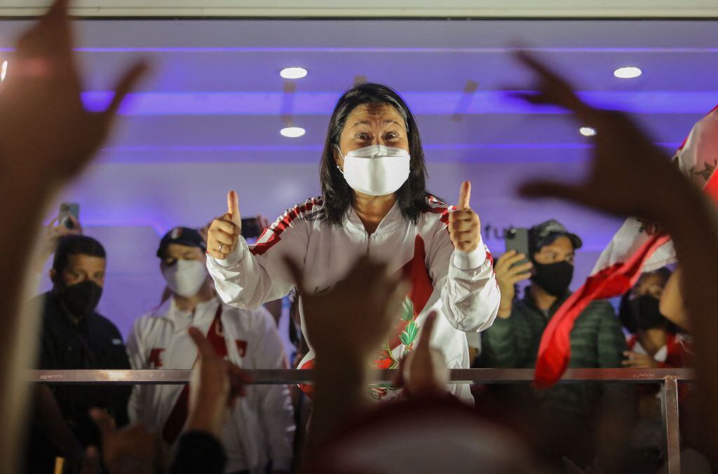 La ultraderechista Keiko Fujimori en un acto de campaña durante 2021