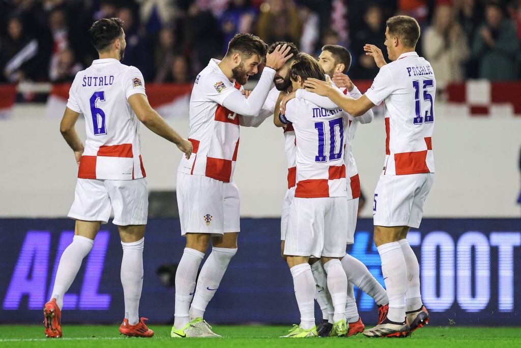 SPLIT, CROATIA - NOVEMBER 18: Josko Gvardiol of Croatia celebrates with his teammates after scoring during the UEFA Nations League 2024/25 League A Group A1 match between Croatia and Portugal at Poljud Stadium on November 18, 2024 in Split, Croatia. (Photo by Luka Stanzl/Pixsell/MB Media/Getty Images)