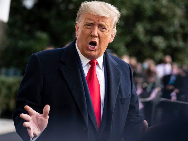 WASHINGTON, DC - OCTOBER 30: US President Donald Trump speaks to the press outside of the White House on October 30, 2020 in Washington, DC. President Trump will travel to Michigan, Wisconsin and Minnesota for the campaign rallies ahead of the presidential election on Tuesday. (Photo by Sarah Silbiger/Getty Images)