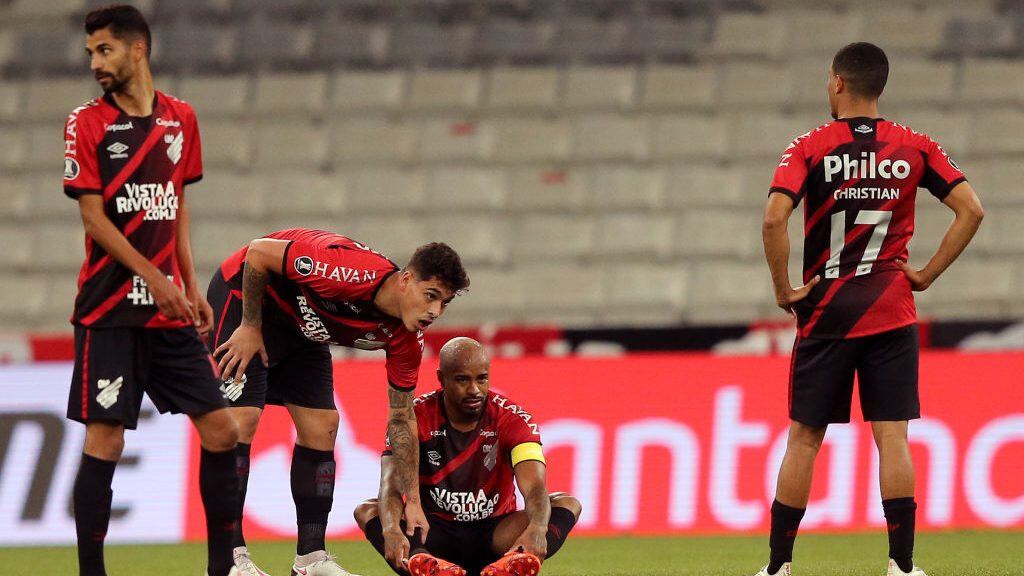 CURITIBA, BRAZIL - SEPTEMBER 29: Jonathan (C) of Athletico Paranaense reacts after a Copa CONMEBOL Libertadores 2020 group C match between Athletico Paranaense and Jorge Wilstermann at Arena da Baixada on September 29, 2020 in Curitiba, Brazil. (Photo by Rodolfo Buhrer - Pool/Getty Images)