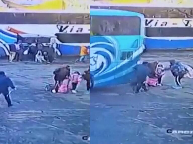 Arriesgada acción: bus casi atropella a madre y su hija en estacionamiento de terminal