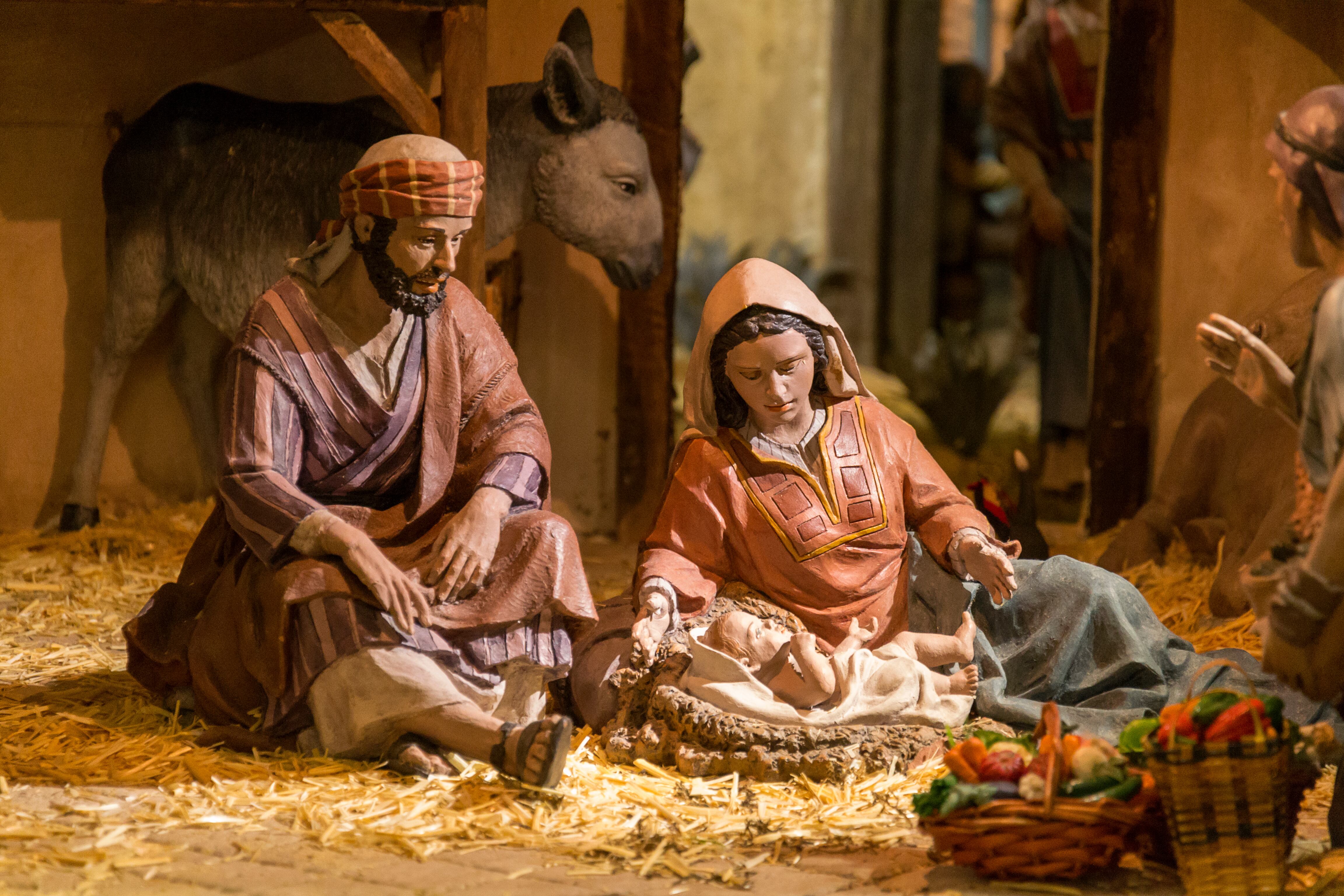 Figures in Bethlehem at Christmas, December.