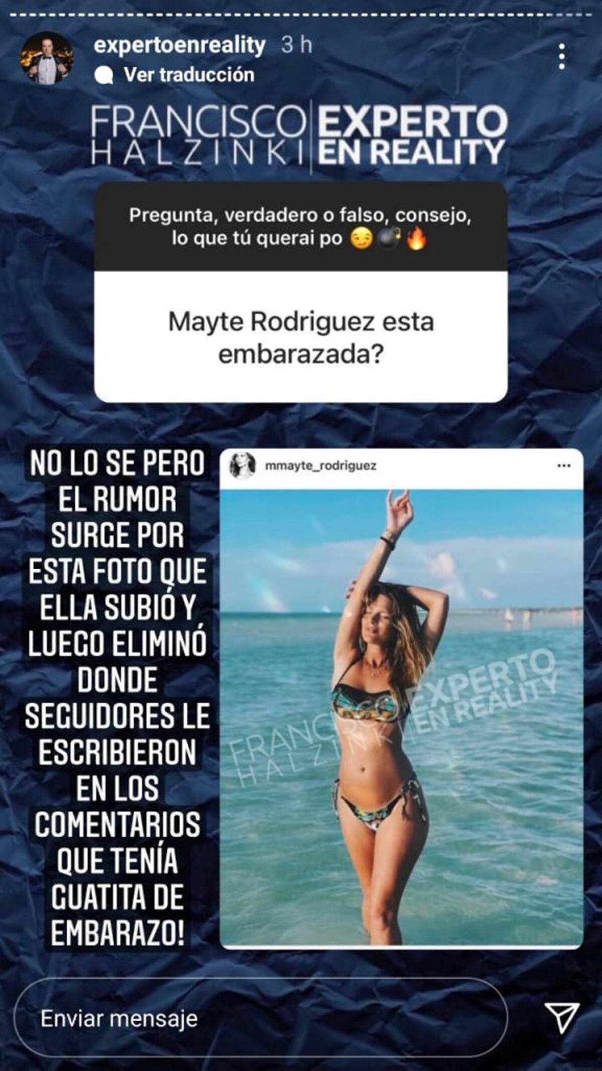 Historia de Francisco Halzinki sobre supuesto embarazo de Mayte Rodríguez | @expertoenreality