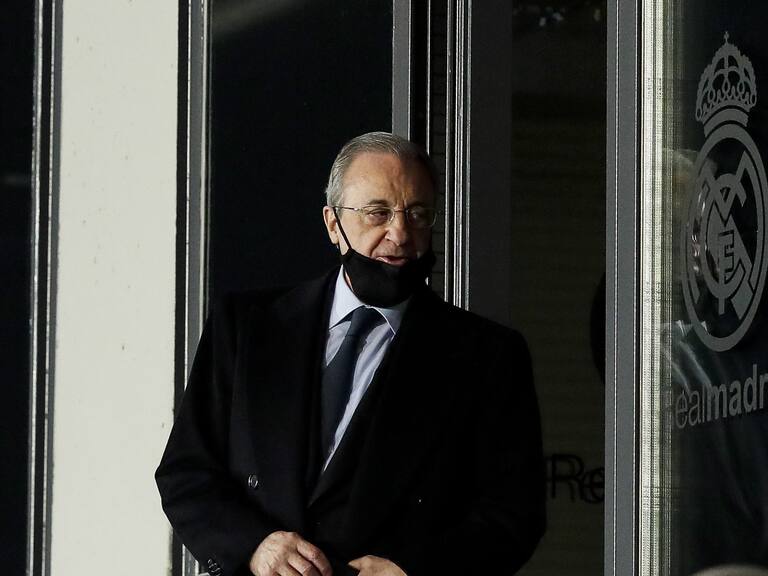 MADRID, SPAIN - MARCH 16: President Florentino Perez of Real Madrid during the UEFA Champions League match between Real Madrid v Atalanta Bergamo at the Estadio Alfredo Di Stefano on March 16, 2021 in Madrid Spain (Photo by David S. Bustamante/Soccrates/Getty Images)