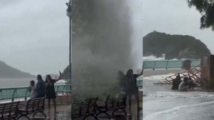 Fueron detenidas: captan a dos mujeres tomándose una selfie con un niño durante paso de supertifón en Hong Kong