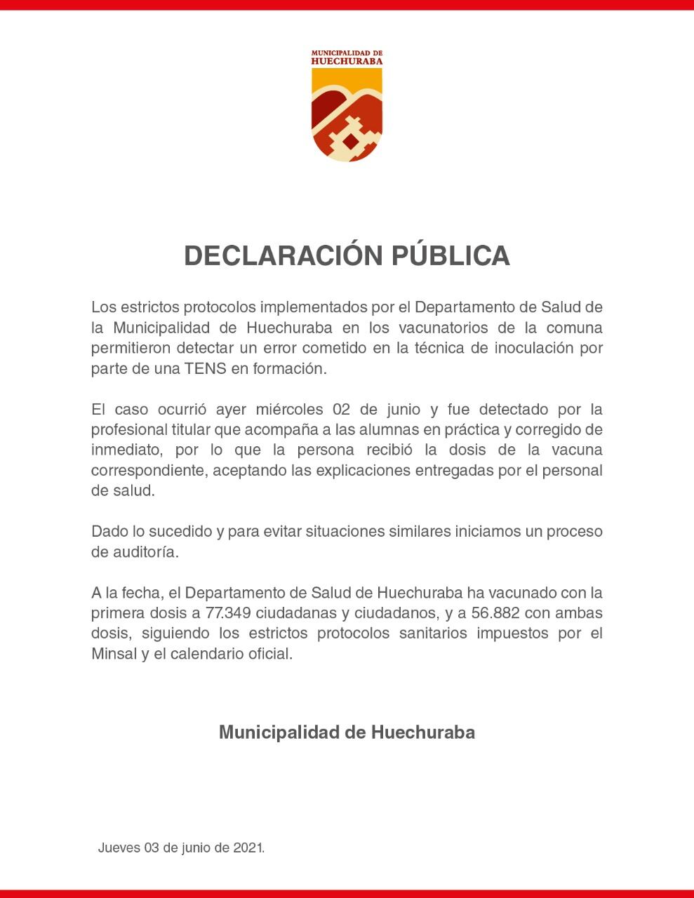 Declaración pública comuna de Huechuraba