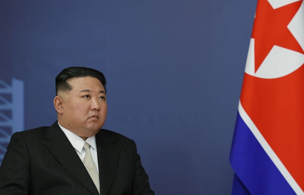 El líder supremo de Corea del Norte Kim Jong Un en un acto oficial