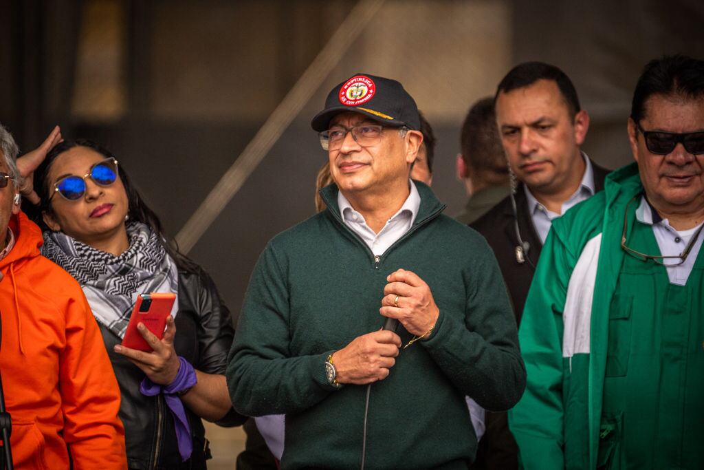 El presidente de Colombia, Gustavo Petro, da un discurso en la conmemoración del 1 de Mayo en la ciudad de Bogotá.
