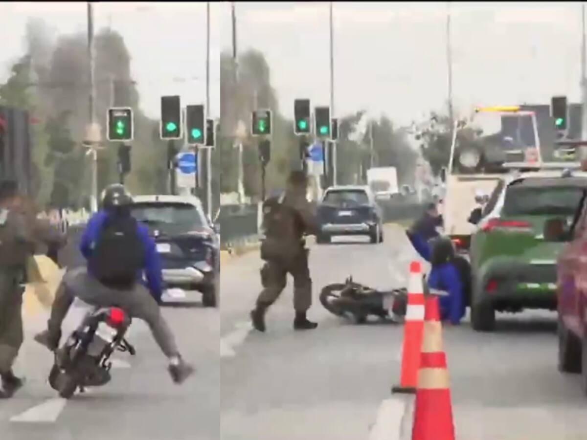 Carabinero derriba a motociclista que intentó atropellarlo: impacto fue transmitido en vivo en pleno matinal de TV