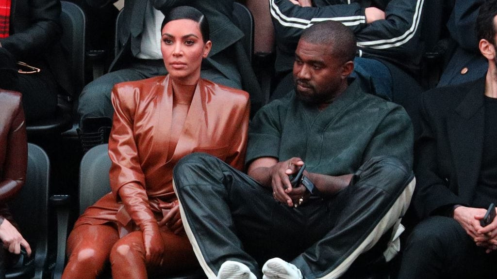 PARIS, FRANCE - MARCH 01: (EDITORIAL USE ONLY) Kim Kardashian and Kanye West attend the Balenciaga show as part of the Paris Fashion Week Womenswear Fall/Winter 2020/2021 on March 01, 2020 in Paris, France. (Photo by Pierre Suu/Getty Images)