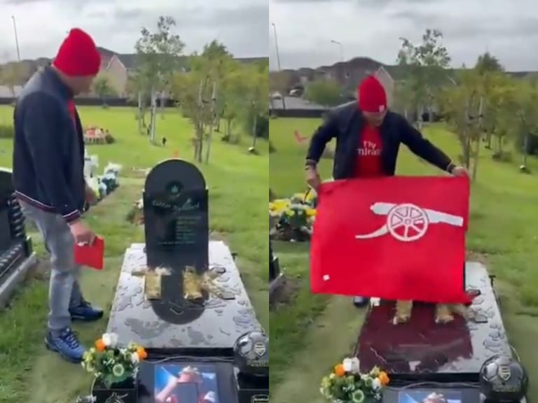 Hombre visitó la tumba de su amigo fanático del Arsenal en un emotivo video: “Lo logramos, hermano...”