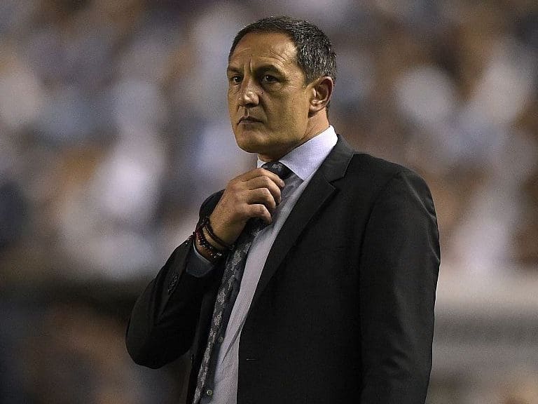 Mexico's Puebla coach Pablo Marini gestures during the Copa Libertadores 2016 football match against Argentina's Racing Club at Juan Domingo Peron stadium in Avellaneda, Buenos Aires, Argentina, on February 10, 2016. AFP PHOTO / JUAN MABROMATA / AFP / JUAN MABROMATA (Photo credit should read JUAN MABROMATA/AFP via Getty Images)