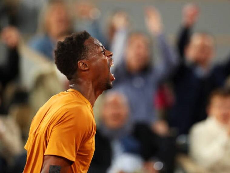 PARIS, FRANCE - MAY 30: Gael Monfils of France celebrates against Sebastian Baez of Argentina during their Men's Singles First Round Match on Day Three of the 2023 French Open at Roland Garros on May 30, 2023 in Paris, France. (Photo by Lewis Storey/Getty Images)