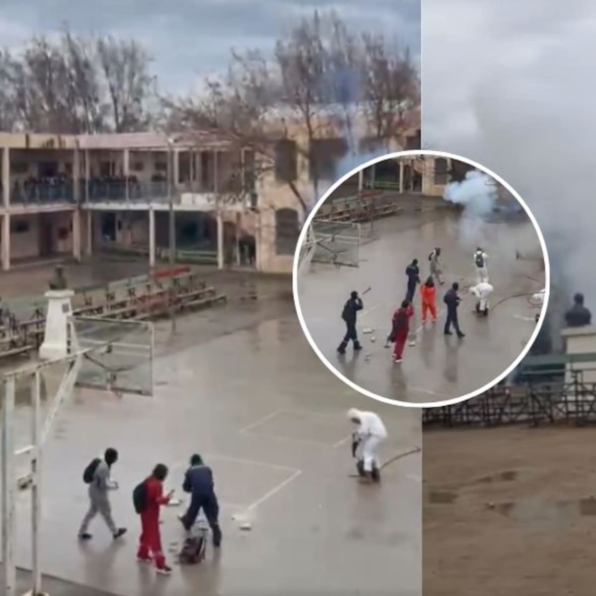 Overoles blancos protagonizan desmanes en liceo de Talca: lanzaron fuegos artificiales al interior del recinto