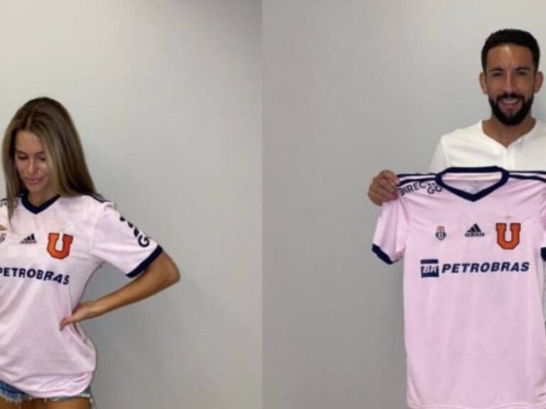 Mauricio Isla y Gala Caldirola posaron con la nueva camiseta de Universidad de Chile