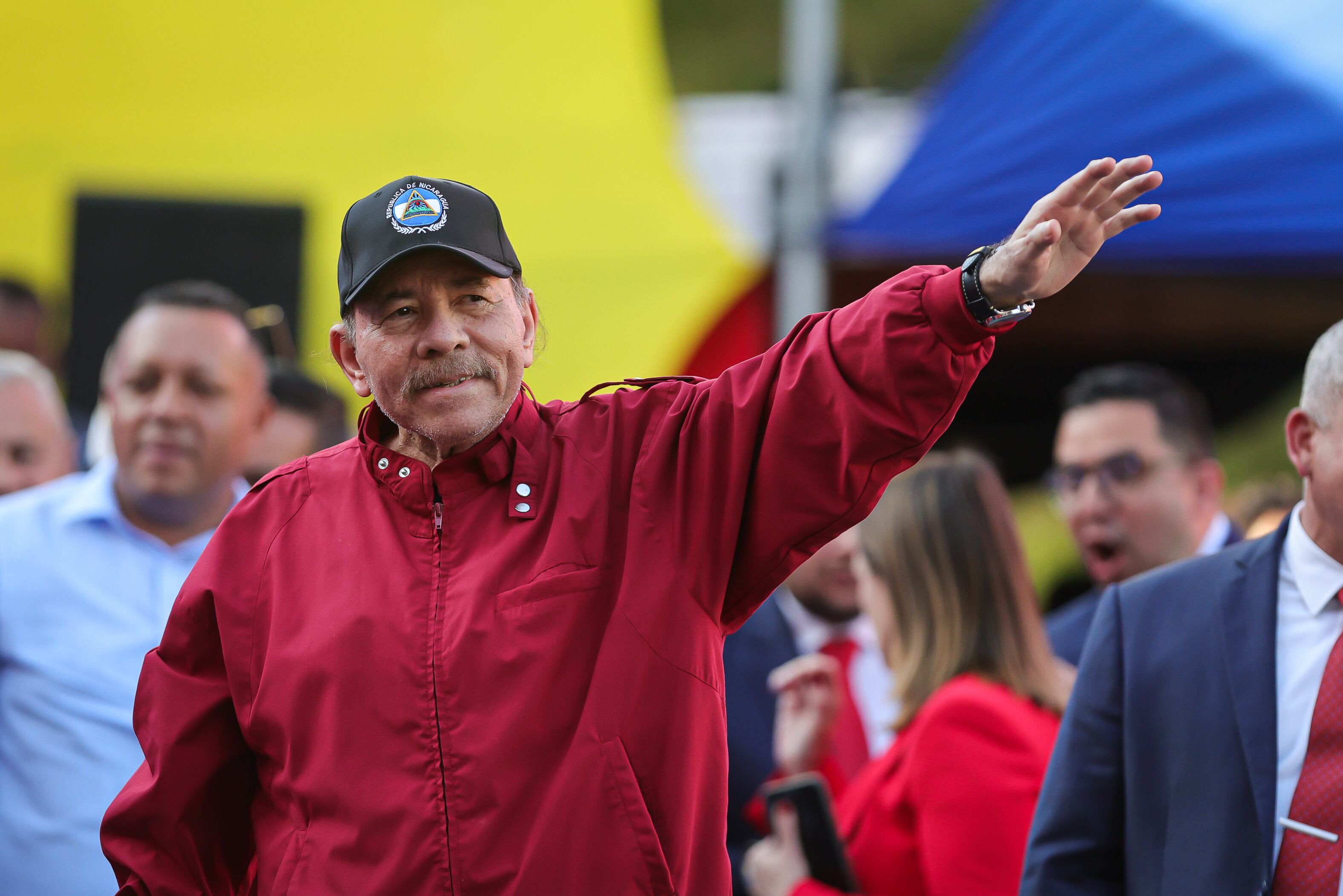 CARACAS, VENEZUELA - JANUARY 10: President of Nicaragua Daniel Ortega waves at Palacio Federal Legislativo on January 10, 2025 in Caracas, Venezuela. Nicolas Maduro takes oath as president of Venezuela for a third consecutive term amidst tension in the country and a day after the opposition leader Maria Corina Machado was intercepted by governmental forces after taking part in an anti-government rally. Maduro claims to have won the election while the opposition leader Edmundo Gonzalez affirms he has won and, consequently, he is the legitimate president of Venezuela. (Photo by Jesus Vargas/Getty Images)