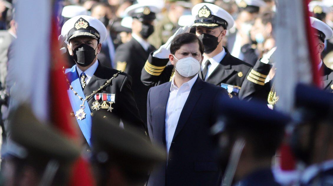 21 DE MAYO DE 2022/VALPARAISOEl Presidente de la República, Gabriel Boric Font, encabezo en la plaza Sotomayor, la Ceremonia del 143 aniversario del Combate Naval de Iquique y día de las Glorias Navales, donde desfilaron más de dos mil 300 efectivos de la Armada, el Ejército, la FACH y Carabineros.
FOTO: MANUEL LEMA OLGUIN/AGENCIAUNO