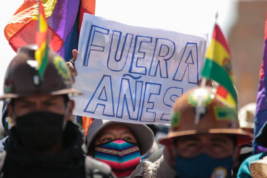 Protesta contra el gobierno interino de Añez en agosto de 2020