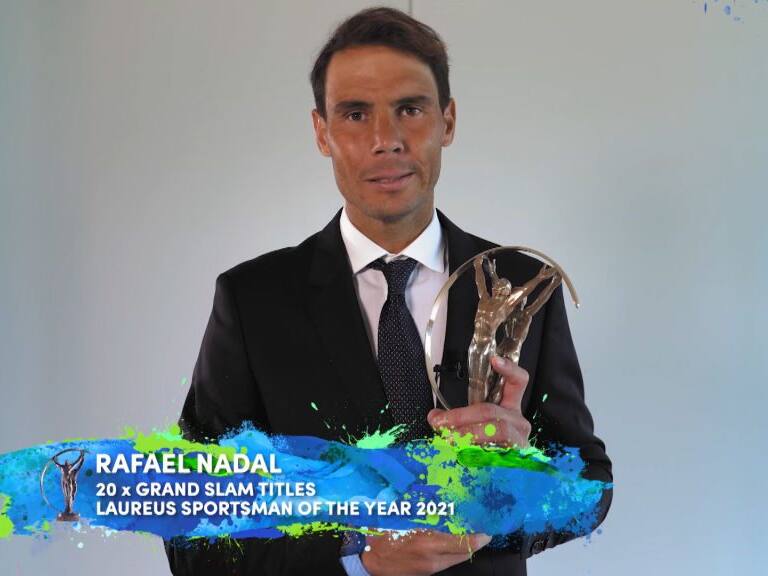 UNSPECIFIED - UNSPECIFIED DATE: In this handout screengrab released on May 6 , Rafael Nadal speaks after winning the Laureus World Sportsman of the Year Award during the Laureus World Sports Awards 2021 Virtual Award Ceremony. (Photo by Handout/Laureus via Getty Images)