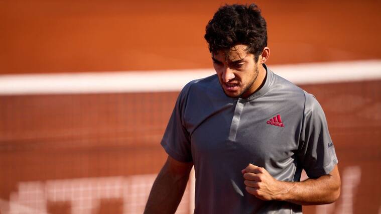 BARCELONA, SPAIN - APRIL 21: Cristian Garin of Chile celebrates in his second round match against Kei Nishikori of Japan during day three of the Barcelona Open Banc Sabadell 2021 on April 21, 2021 in Barcelona, Spain. (Photo by Alex Caparros/Getty Images)