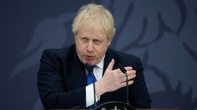 DOVER, ENGLAND - APRIL 14: Prime Minister Boris Johnson delivers a speech at Lydd Airport on April 14, 2022 in Dover, England. The UK government announced that they will process people seeking asylum in Britain 4,500 miles away in Rwanda in an effort to crack down on unauthorised migration. (Photo by Matt Dunham - WPA Pool/Getty Images)