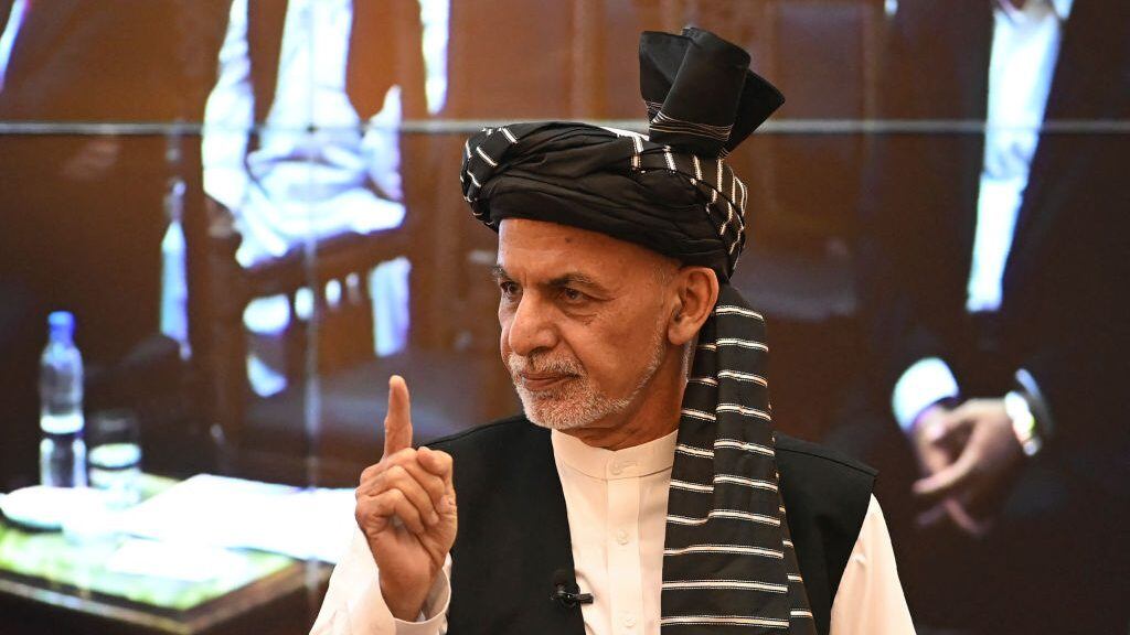 Afghanistan's President Ashraf Ghani gestures during a function at the Afghan presidential palace in Kabul on August 4, 2021. (Photo by SAJJAD HUSSAIN / AFP) (Photo by SAJJAD HUSSAIN/AFP via Getty Images)
