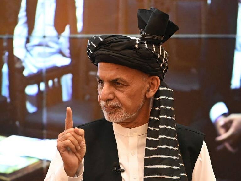 Afghanistan's President Ashraf Ghani gestures during a function at the Afghan presidential palace in Kabul on August 4, 2021. (Photo by SAJJAD HUSSAIN / AFP) (Photo by SAJJAD HUSSAIN/AFP via Getty Images)