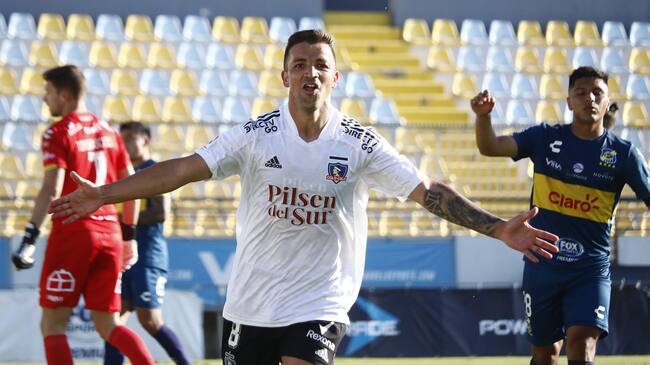 18 DE ABRIL DE 2021/VIÑA DEL MARGabriel Costa en festejo de su gol y el 0-2, durante el partido valido por la fecha 4 del Campeonato Nacional AFP PlanVital 2021, entre Everton y Colo Colo, disputado en el Estadio Sausalito.
FOTO: LEONARDO RUBILAR CHANDIA/AGENCIAUNO