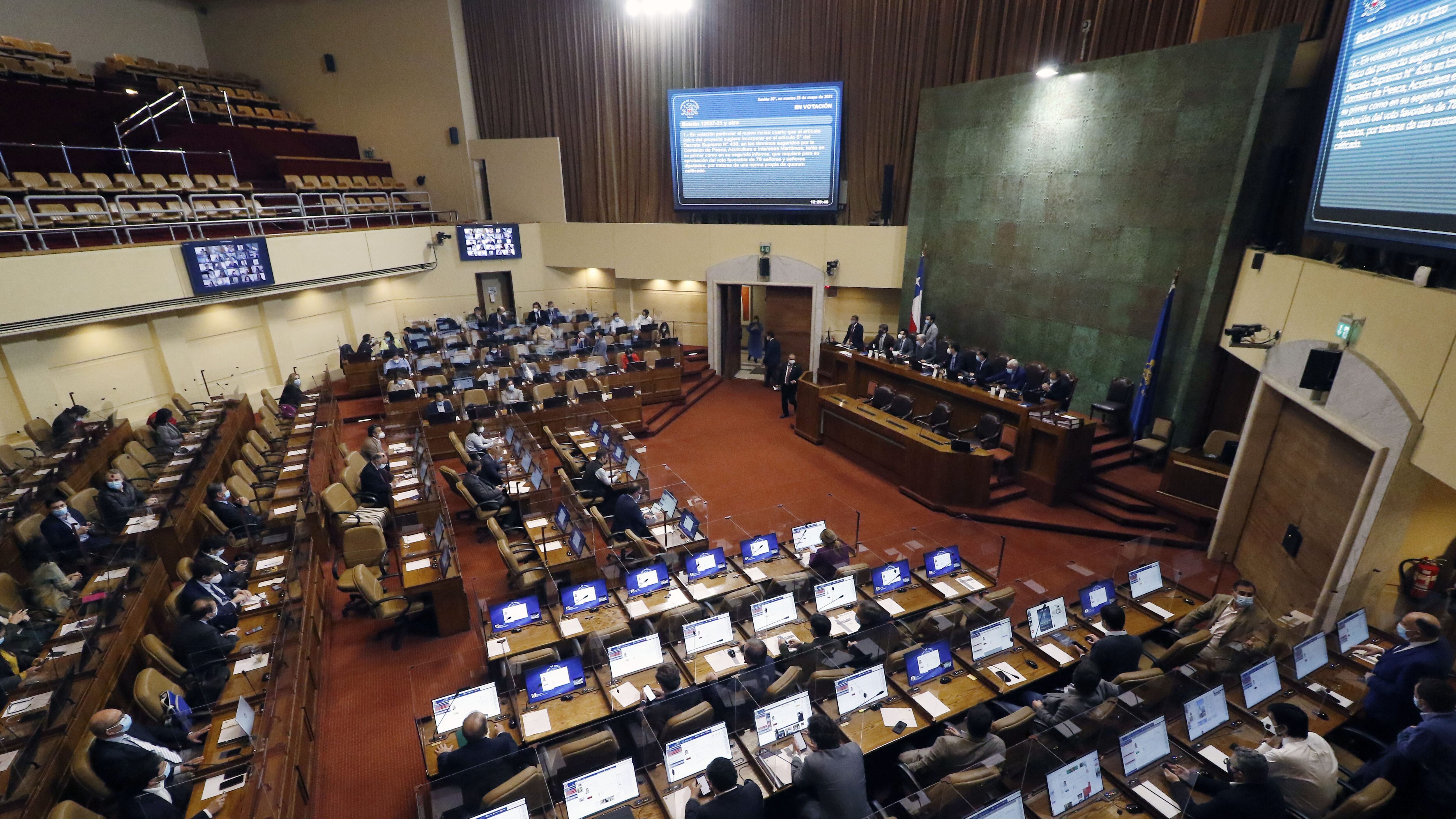 25 DE MAYO DE 2021/VALPARAISOVista general de la sesión de la Camara de Diputados, que discute el proyecto de ley, iniciado en mociones refundidas, que modifica la ley N° 18.892, General de Pesca y Acuicultura, para prohibir la pesca de arrastre respecto de la especie merluza común
FOTO: LEONARDO RUBILAR CHANDIA/AGENCIAUNO