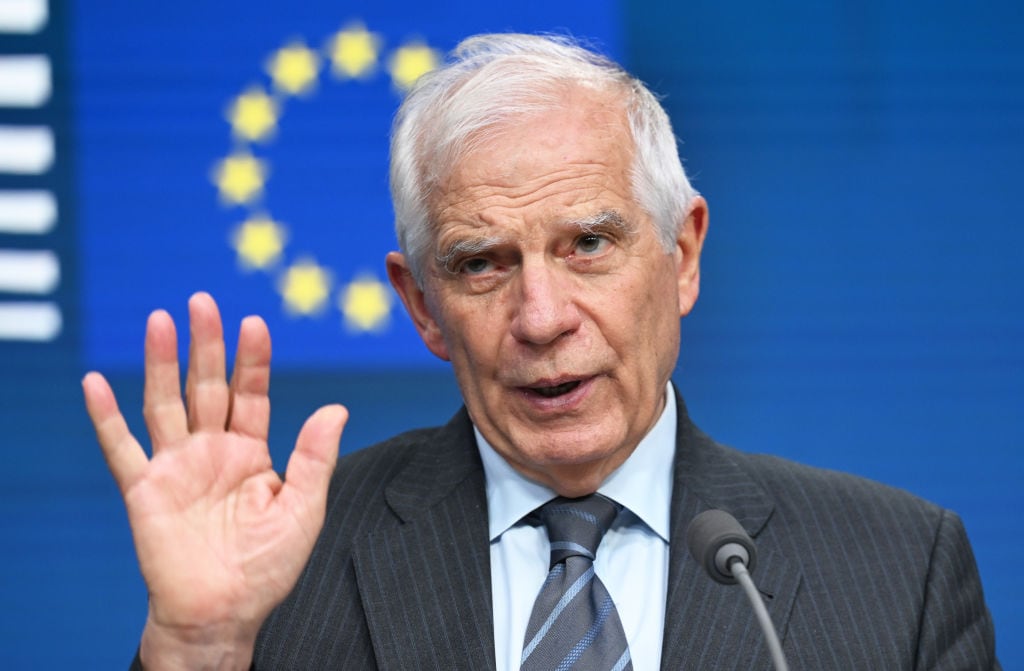 El alto representante de asuntos exteriores de la Unión Europea, Josep Borrell, habla desde la sede del organismo en Bruselas de Bélgica.