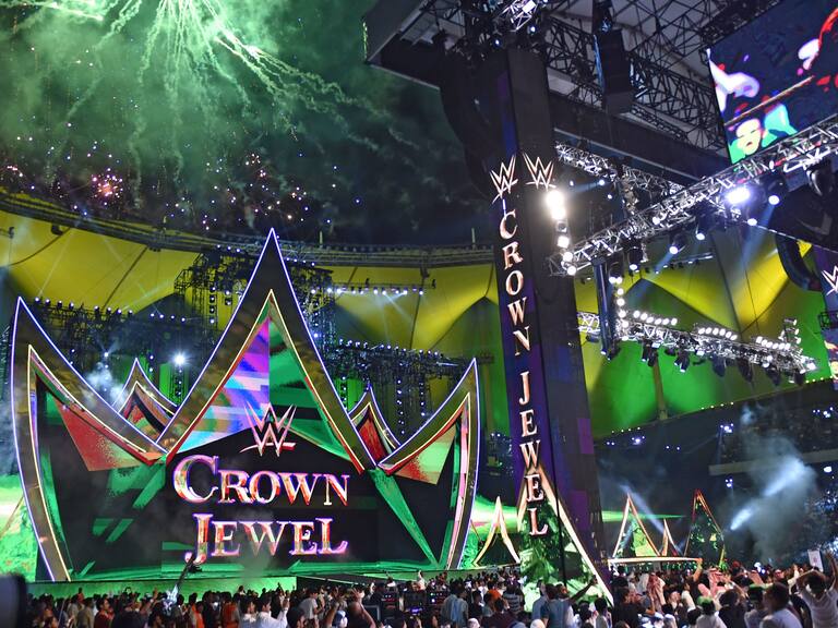 Fans cheer during the World Wrestling Entertainment (WWE) Crown Jewel pay-per-view in Riyadh on October 31, 2019. (Photo by Fayez Nureldine / AFP) (Photo by FAYEZ NURELDINE/AFP via Getty Images)