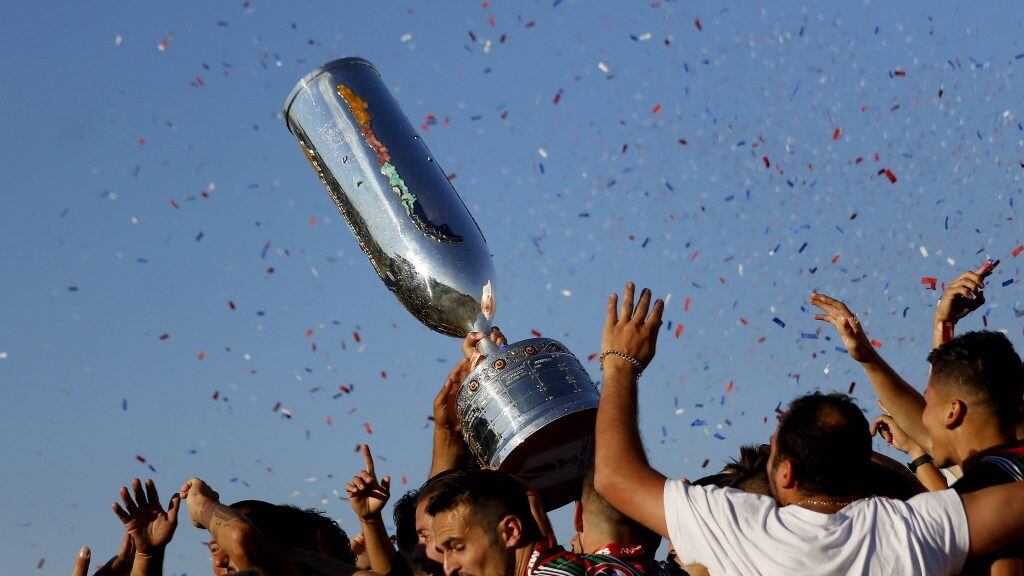 17 DE NOVIEMBRE DE 2018/SANTIAGOJugadores de Palestino festejan el campeonato, durante el partido valido por la final vuelta de la Copa Chile MTS 2018, entre Palestino y Audax Italiano, disputado en el Estadio Municipal de La Cisterna.
FOTO: LEONARDO RUBILAR CHANDIA/AGENCIAUNO