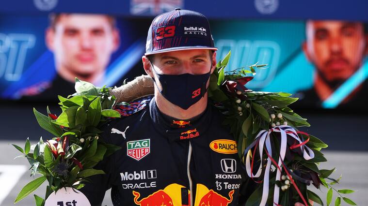 NORTHAMPTON, ENGLAND - JULY 17: Winner Max Verstappen of Netherlands and Red Bull Racing celebrates in parc ferme during the Sprint for the F1 Grand Prix of Great Britain at Silverstone on July 17, 2021 in Northampton, England. (Photo by Lars Baron/Getty Images)