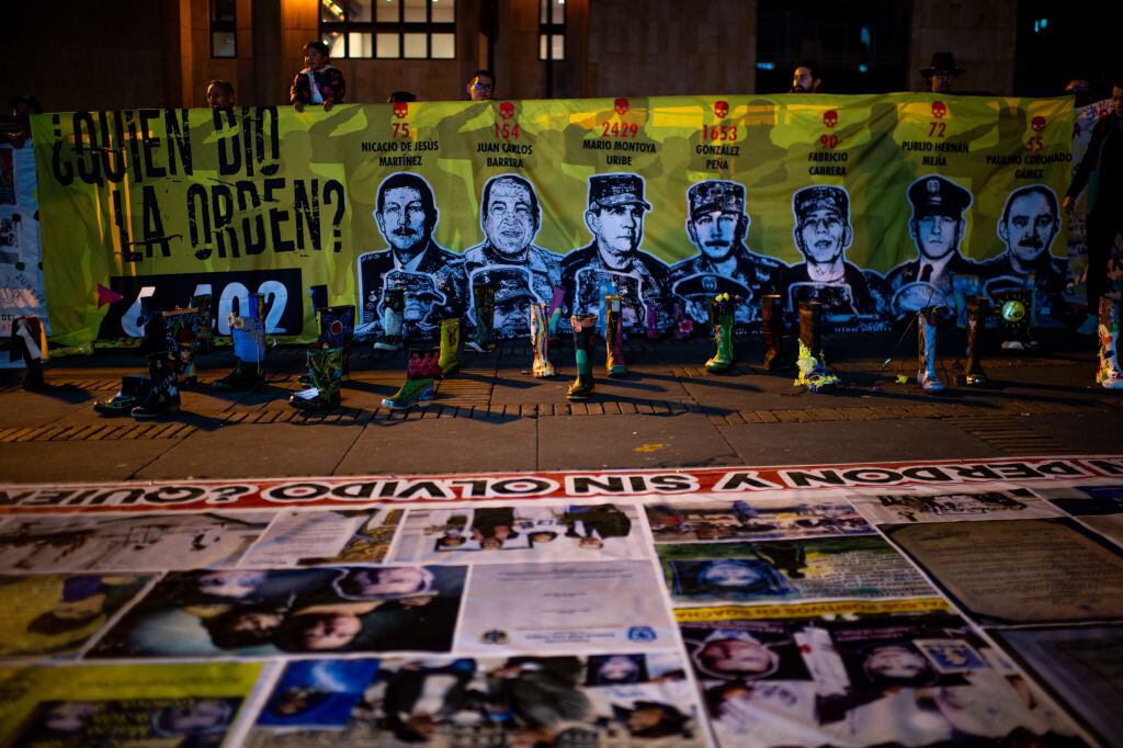 Protesta de enuncia por los civiles asesinados por militares en Colombia