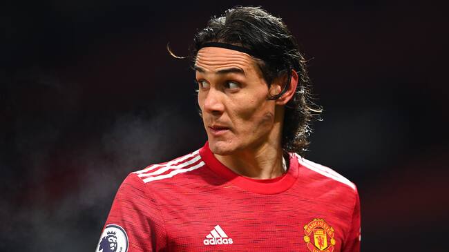 MANCHESTER, ENGLAND - DECEMBER 29: Edinson Cavani of Manchester United during the Premier League match between Manchester United and Wolverhampton Wanderers at Old Trafford on December 29, 2020 in Manchester, United Kingdom. The match will be played without fans, behind closed doors as a Covid-19 precaution. (Photo by Sam Bagnall - AMA/Getty Images)