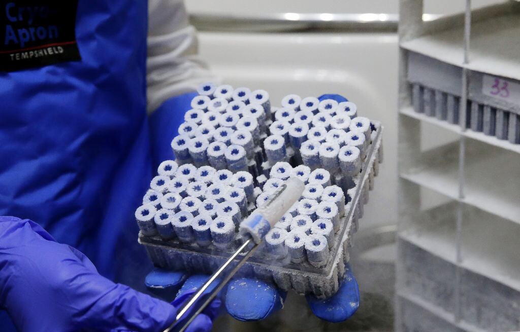 ROSTOV-ON-DON, RUSSIA - FEBRUARY 4, 2020: A cryogenic storage where a biobank of a molecular oncology lab of the Rostov Research Institute of Oncology is preserved. The biobank for detecting new tumor markers has been created using the lab's collection of tumor cells and tissues. The Rostov Research Institute of Oncology was assigned a status of national medical research center on January 20, 2020. Valery Matytsin/TASS (Photo by Valery MatytsinTASS via Getty Images)