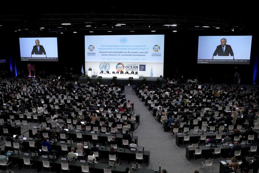 El titular de la ONU Antonio Guterres habla en la conferencia de los océanos