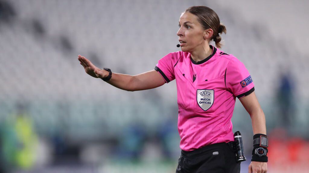 TURIN, ITALY - DECEMBER 02: The referee Stephanie Frappart reacts during the UEFA Champions League Group G stage match between Juventus and Dynamo Kyiv at Allianz Stadium on December 02, 2020 in Turin, Italy. (Photo by Jonathan Moscrop/Getty Images)