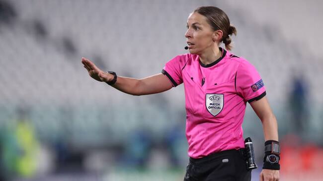 TURIN, ITALY - DECEMBER 02: The referee Stephanie Frappart reacts during the UEFA Champions League Group G stage match between Juventus and Dynamo Kyiv at Allianz Stadium on December 02, 2020 in Turin, Italy. (Photo by Jonathan Moscrop/Getty Images)