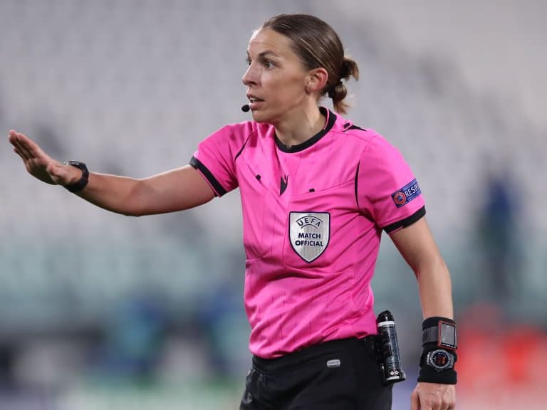 TURIN, ITALY - DECEMBER 02: The referee Stephanie Frappart reacts during the UEFA Champions League Group G stage match between Juventus and Dynamo Kyiv at Allianz Stadium on December 02, 2020 in Turin, Italy. (Photo by Jonathan Moscrop/Getty Images)
