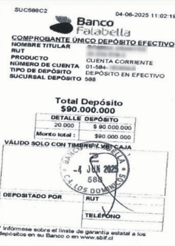 El comprobante de depósito en Banco Falabella. Captura.
