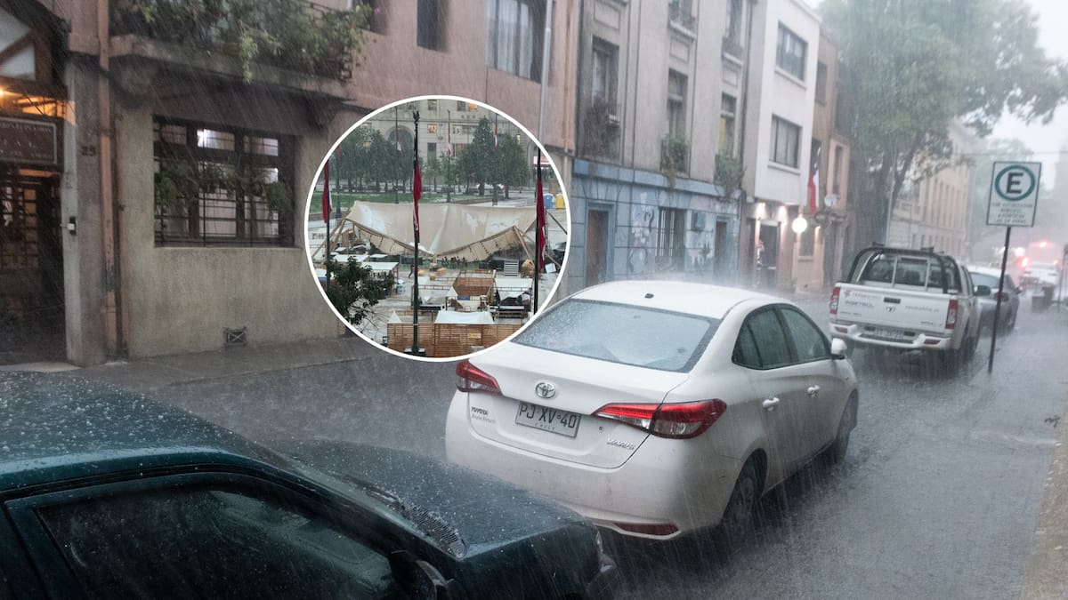 Tormenta en Santiago provoca caída de carpa de la Semana de la Pyme instalada frente a La Moneda