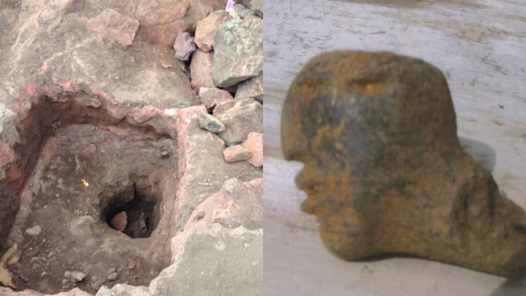 1.Hoyo circular encontrado en las excavaciones. 2.Pipa encontrada en las excavaciones. La Tercera